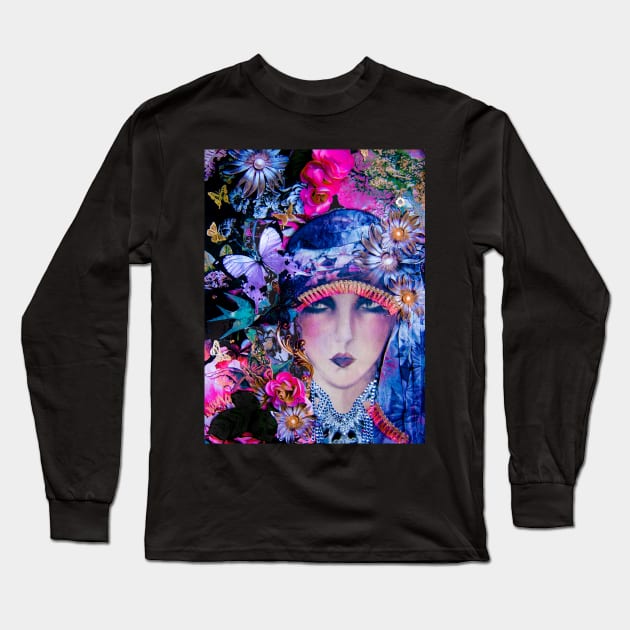 BRIGHT FLORAL ART DECO FLAPPER ORIGINAL COLLAGE POSTER 2 Long Sleeve T-Shirt by jacquline8689